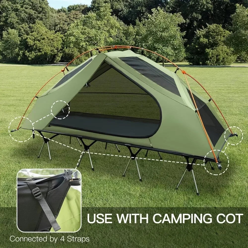 Night Cat Camping Cot Tent - Waterproof 4-Season 1-Person Off-Ground Elevated Dome Tent with Cot Bed